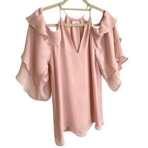 Pink Parker Cold Shoulder Ruffle Blouse, XS